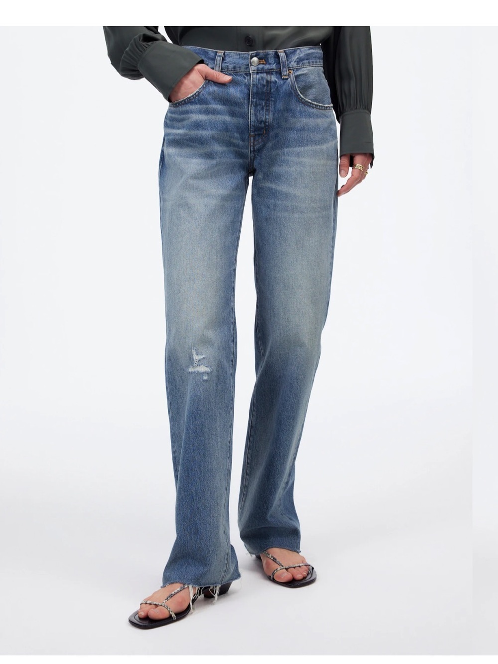Madewell Dean Easy Straight Jeans Low Slung Medium Wash 33 NWOT